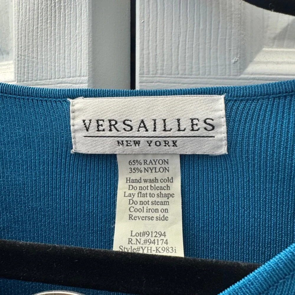 Y2K Versailles New York Teal Ribbed Knit Keyhole Ring Top Teal Blue Size Women M